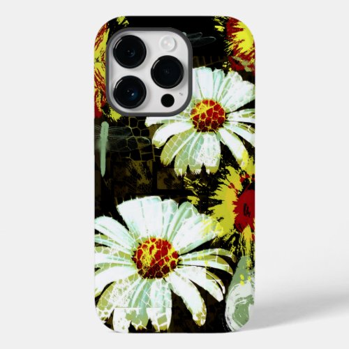 Grunge Daisies and a Dragonfly Case_Mate iPhone 14 Pro Case