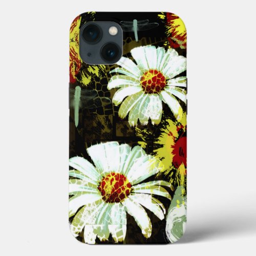 Grunge Daisies and a Dragonfly iPhone 13 Case