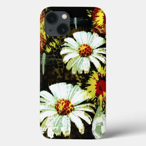 Grunge Daisies and a Dragonfly iPhone 13 Case