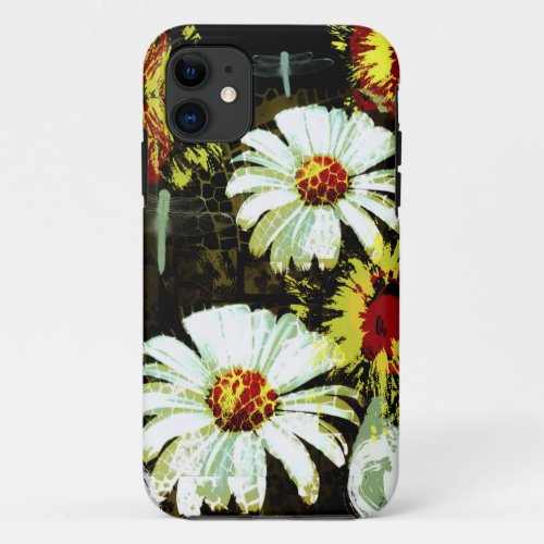 Grunge Daisies and a Dragonfly iPhone 11 Case