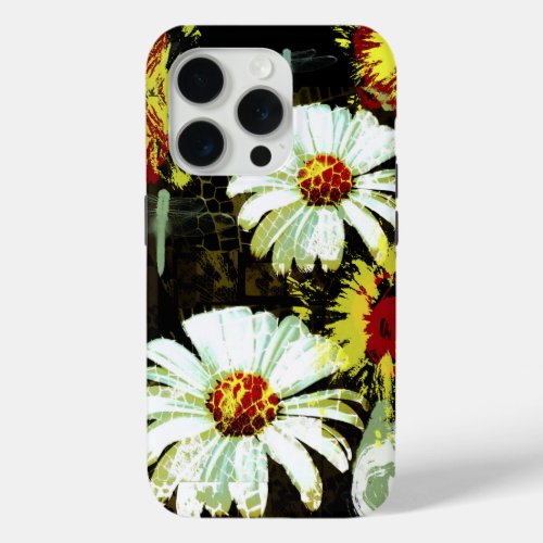 Grunge Daisies and a Dragonfly iPhone 15 Pro Case