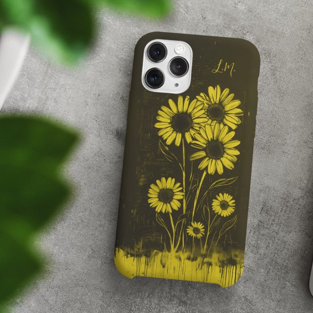 Grunge Daisy Yellow Brown Monogram Custom Name Case-Mate iPhone Case (Creator Uploaded)