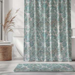 Grunge Damask Aqua Mint Blue Blush Pink Shower Curtain