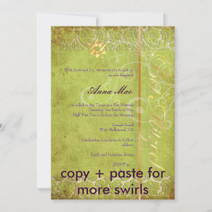Grunge Damask Bat Mitzvah/green/gold Invitation
