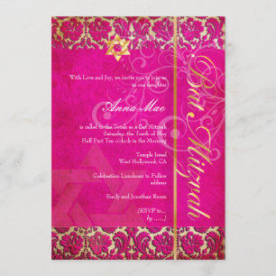 Grunge Damask Bat Mitzvah/strawberry shortcake Invitation