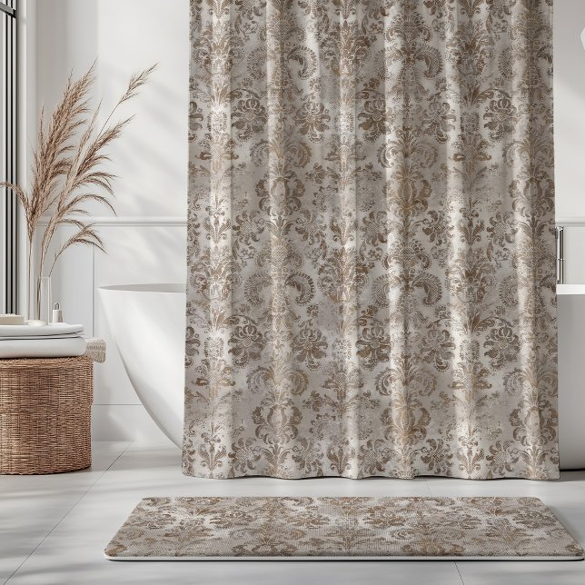 Grunge Damask Beige Rust Brown Ochre Cream Shower Curtain (Creator Uploaded)