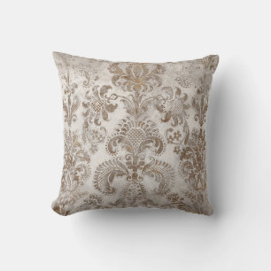 Grunge Damask Beige Rust Brown Ochre Cream Throw Pillow