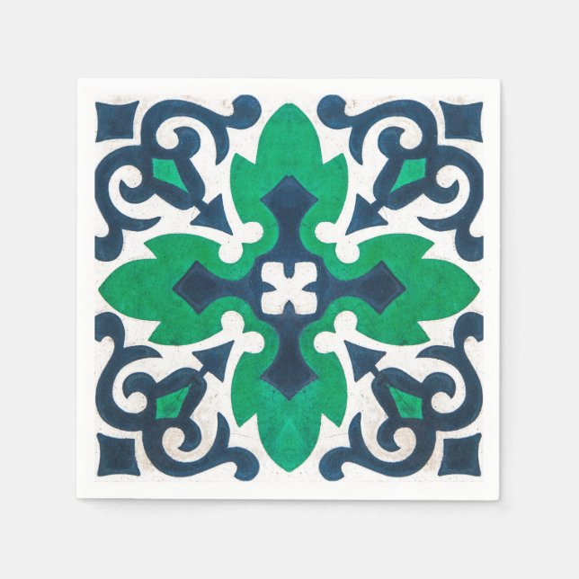 Grunge Damask Blue Green Swirl Napkins (Front)