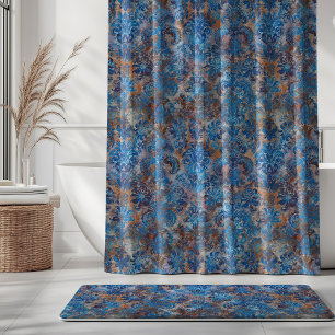 Grunge Damask Cobalt Blue Rust Orange Shower Curtain