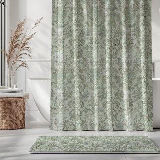Grunge Damask Duck Egg Blue Sage Green Shower Curtain