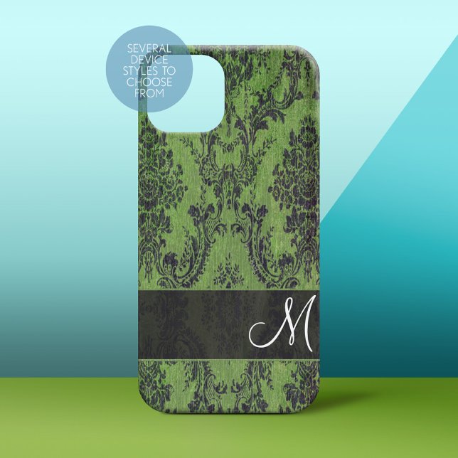 Grunge Damask Pattern on Galaxy with Monogram Case-Mate iPhone Case (Personalized Phone Case)