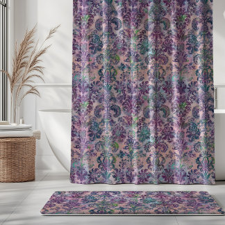 Grunge Damask Pink Purple Charteuse Turquoise Shower Curtain