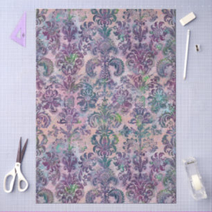 Grunge Damask Pink Purple Charteuse Turquoise Tissue Paper