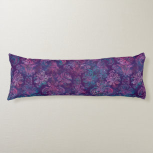 Grunge Damask Purple Violet Hot Pink Turquoise Body Pillow