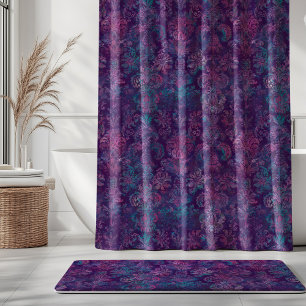 Grunge Damask Purple Violet Hot Pink Turquoise Shower Curtain