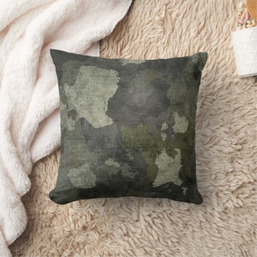 Grunge Dark Camouflage Throw Pillow