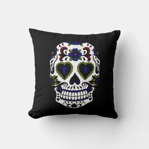 Grunge Day of the Dead Blue  Red Throw Pillow