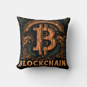 Grunge decorative Bitcoin logo blockchain Design Throw Pillow