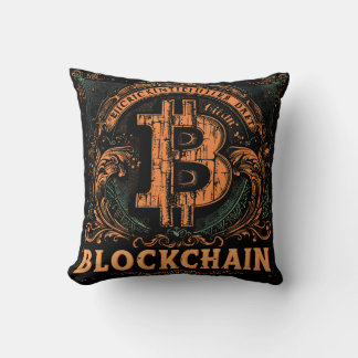 Grunge decorative Bitcoin logo blockchain Design Throw Pillow