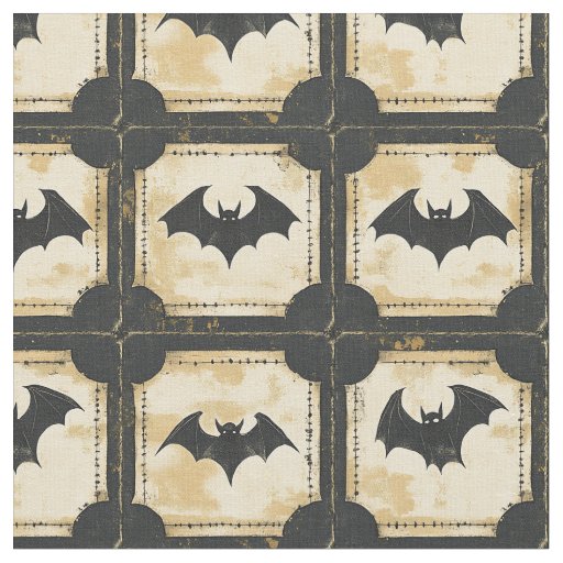 Grunge Denim Halloween Patchwork with Bats (2) Fabric
