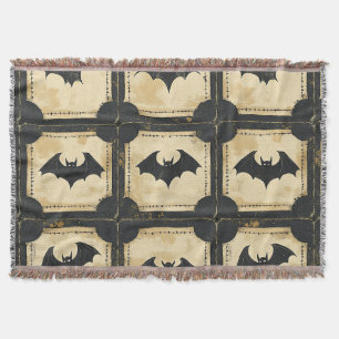 Grunge Denim Halloween Patchwork with Bats (2) Throw Blanket