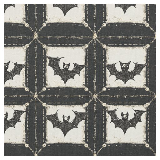 Grunge Denim Halloween Patchwork with Bats Fabric