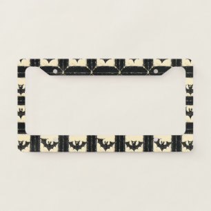 Grunge Denim Halloween Patchwork with Bats License Plate Frame