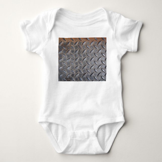 Grunge diamond metal, welded steel texture. baby bodysuit (Front)