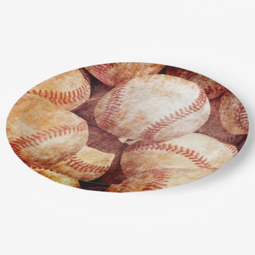 Grunge Dirty Vintage Worn Baseball Sport Balls Paper Plates