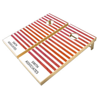 Grunge Distress Red White Horizontal Stripes Name Cornhole Set