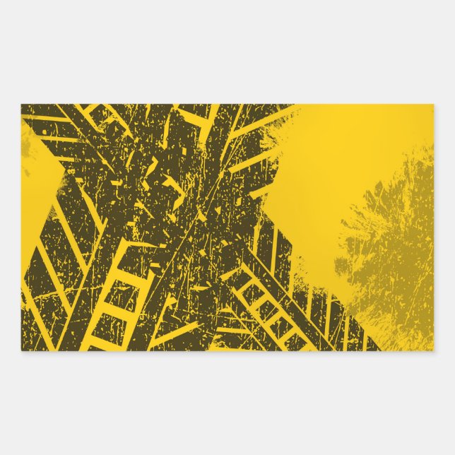 Grunge distressed black tire track road marking rectangular sticker (Front)