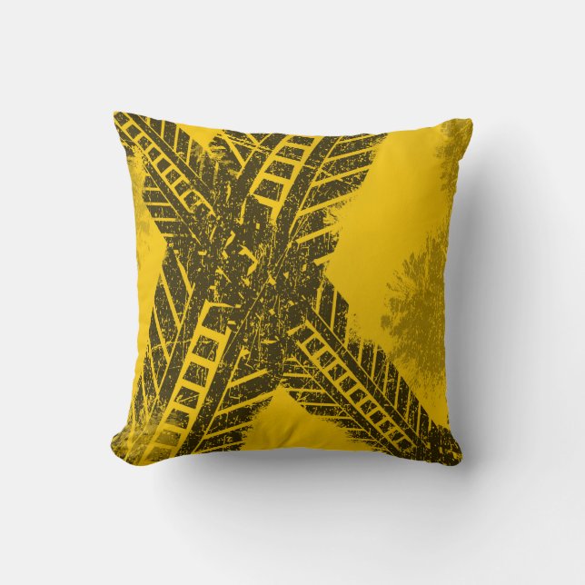 Grunge distressed black tire track road marking throw pillow (Front)