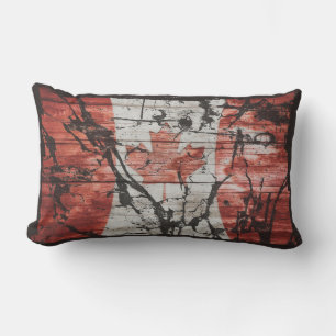 Grunge Distressed Canada Flag Black Red Grey Lumbar Pillow