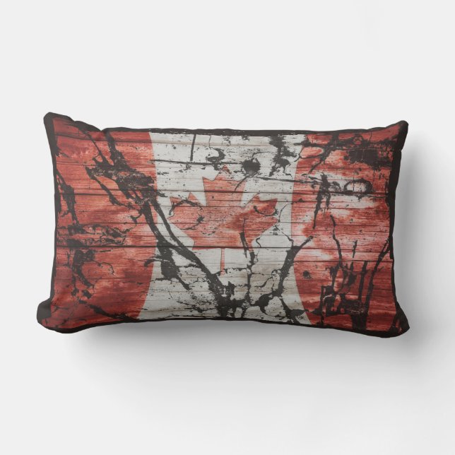 Grunge Distressed Canada Flag Black Red Grey Lumbar Pillow (Front)