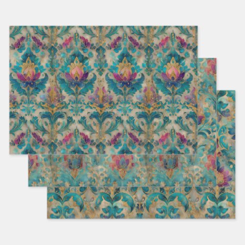 GRUNGE DISTRESSED DAMASK DECORATIVE PAPER SET