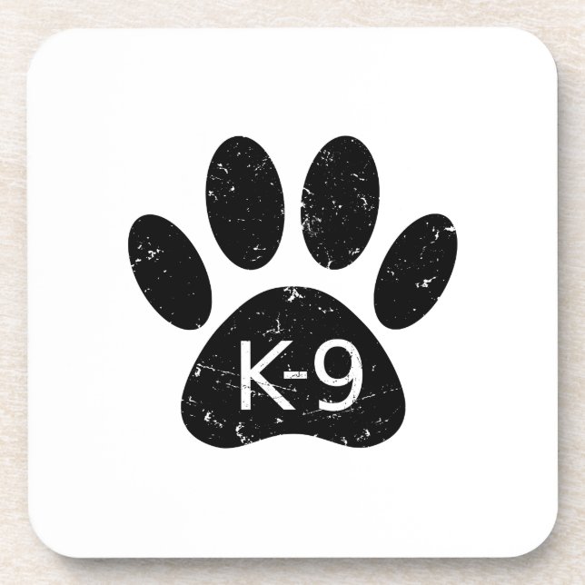 Grunge Distressed Dog Paw K-9 Beverage Coaster (Front)