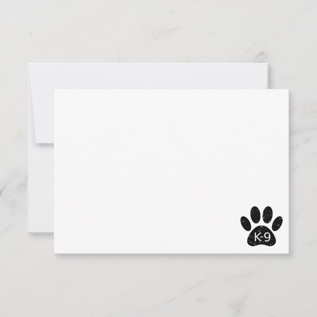 Grunge Distressed Dog Paw K-9 Blank Note Card (Front)