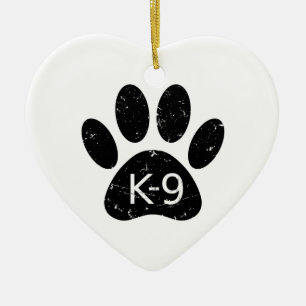 Grunge Distressed Dog Paw K-9 Ceramic Ornament