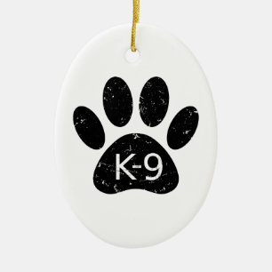 Grunge Distressed Dog Paw K-9 Ceramic Ornament
