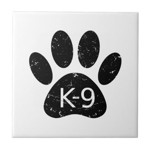 Grunge Distressed Dog Paw K_9 Ceramic Tile