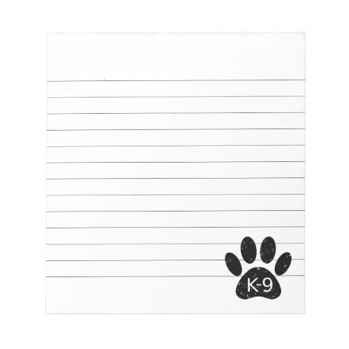 Grunge Distressed Dog Paw K_9 Lined Notepad