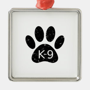 Grunge Distressed Dog Paw K-9 Metal Ornament