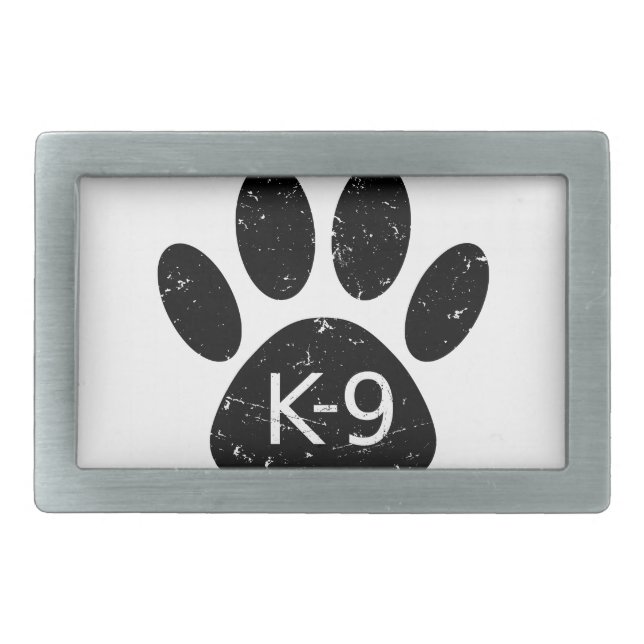 Grunge Distressed Dog Paw K-9 Rectangular Belt Buckle (Front)