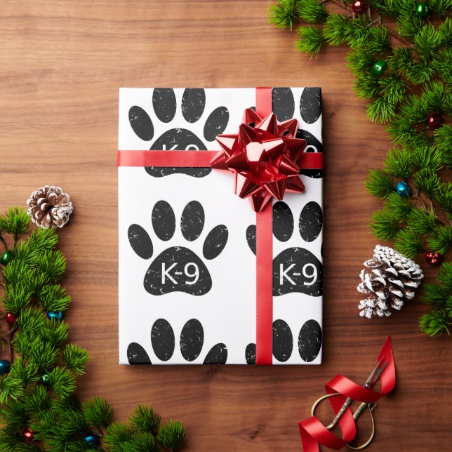 Grunge Distressed Dog Paw K-9 Wrapping Paper (Holiday Gift)