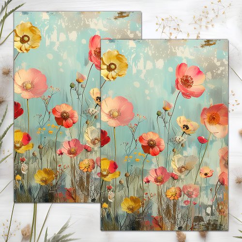 GRUNGE DISTRESSED FLORAL DECOUPAGE TISSUE PAPER