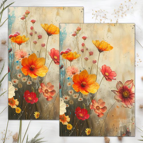 GRUNGE DISTRESSED FLORAL DECOUPAGE TISSUE PAPER