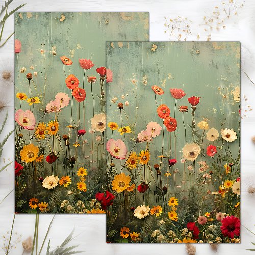 GRUNGE DISTRESSED FLORAL DECOUPAGE TISSUE PAPER