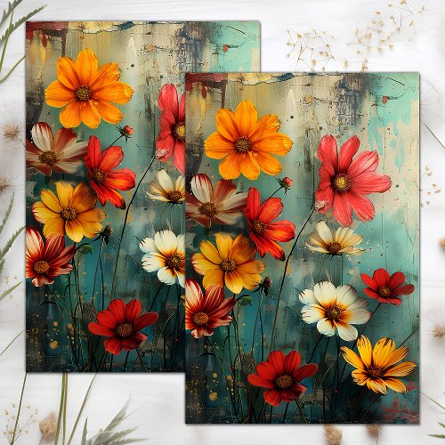 GRUNGE DISTRESSED FLORAL DECOUPAGE TISSUE PAPER
