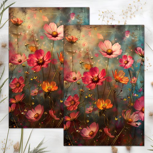 GRUNGE DISTRESSED FLORAL DECOUPAGE TISSUE PAPER