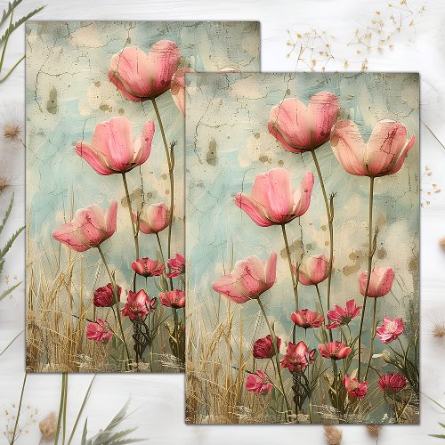 GRUNGE DISTRESSED FLORAL DECOUPAGE TISSUE PAPER